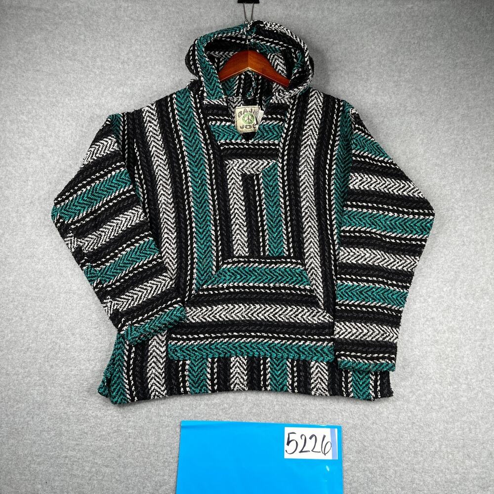 BAJA JOE Hoodie Sweatshirt Small Teal Black White Drug Rug Pullover Mexico